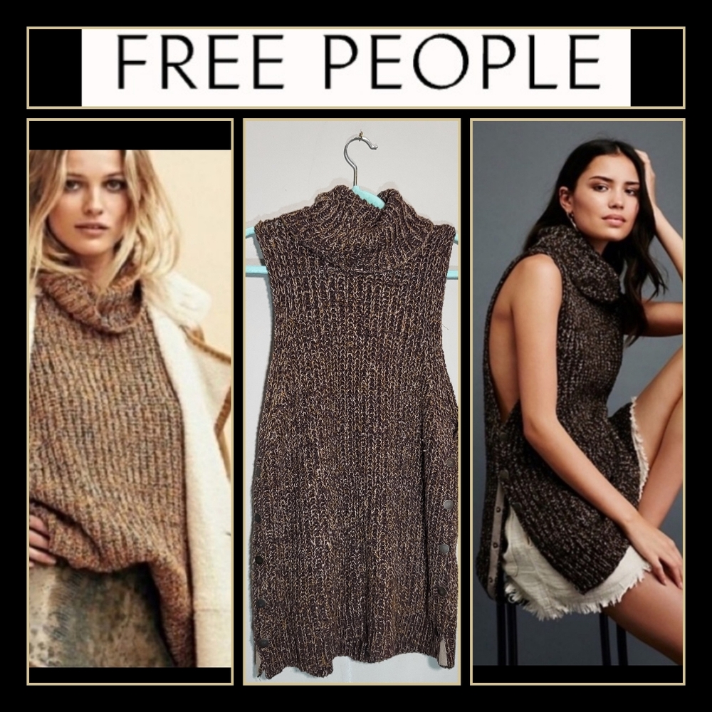 FREE PEOPLE Size Small Valentina Sleeveless Sweater Vest Side Buttons Cowl Neck